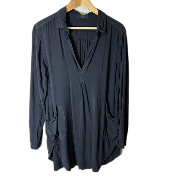 CP Shades Teton Black Collared V-Neck Long Sleeve Tunic Top with Pockets Size S - Picture 3 of 10